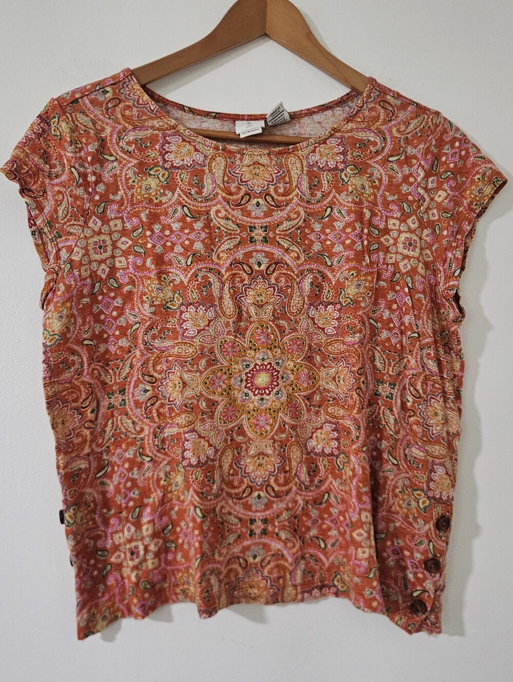 Joie Womens Top L 100% Linen Boho Coastal Paisley Resort Colorful Relaxed Summer